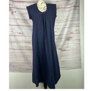 WaxWing Pleated Maxi Dress Womens L Short Sleeves Scoop Neck Lightweight Blue